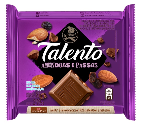Chocolate Garoto Talento Amêndoas e Passas 85g