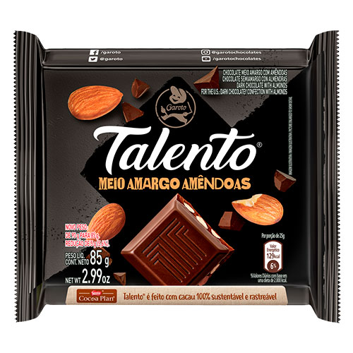 Chocolate Garoto Talento Meio Amargo com Amendoim 85g
