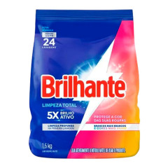 Lava Roupas em Pó Brilhante Limpeza Total Pacote 1,6Kg