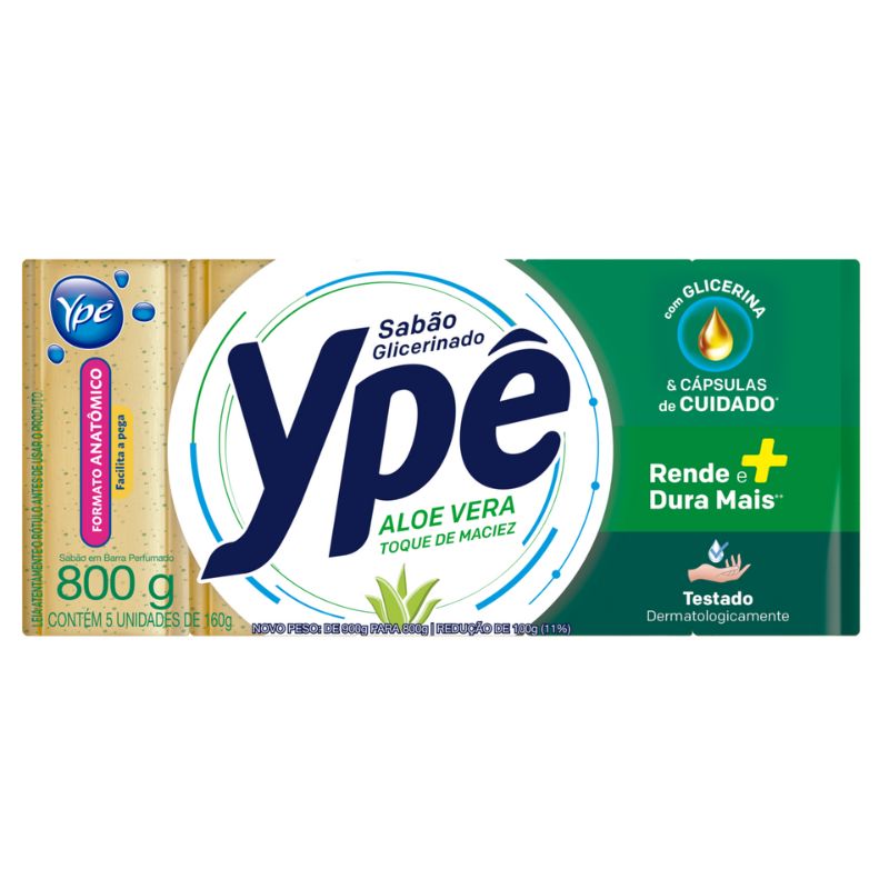Sabão em Barra Ypê Glicer Aloe Vera Toque Maciez 5/160g