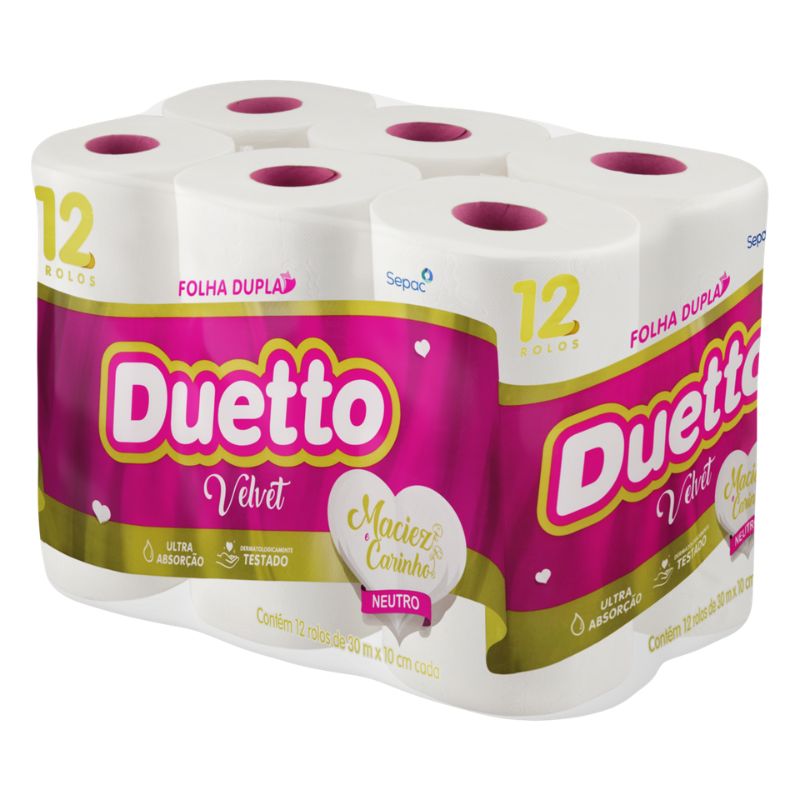 Papel Higiênico Duetto Velvet Folha Dupla Neutro 30m - 12un