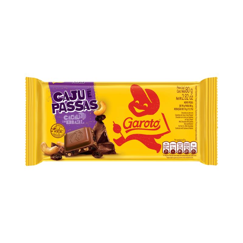 Chocolate Garoto Castanha de Caju e Passas 80g
