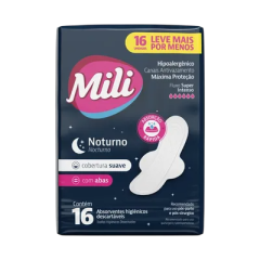 Absorvente Mili Noturno com Abas Cobertura Suave 16 Unidades