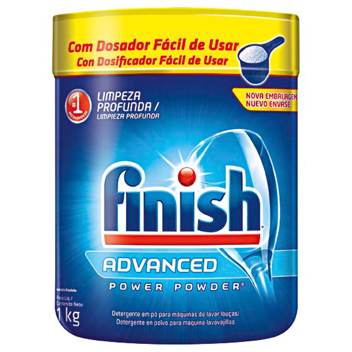 Detergente em Pó para Máquina de Lavar Louças Finish Power Powder Advanced Pote 1kg