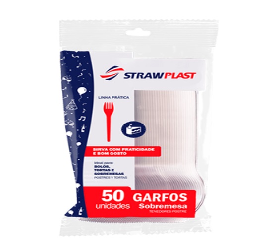 Garfo Descartável Sobremesa Cristal Strawplast Pacote 50 Unidades
