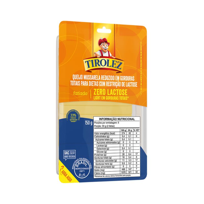 Queijo Mussarela Tirolez Fatiado Zero Lactose 150g