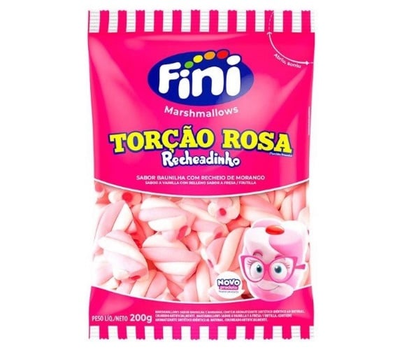 Marshmallow Fini Torção Recheio Rosa 200g