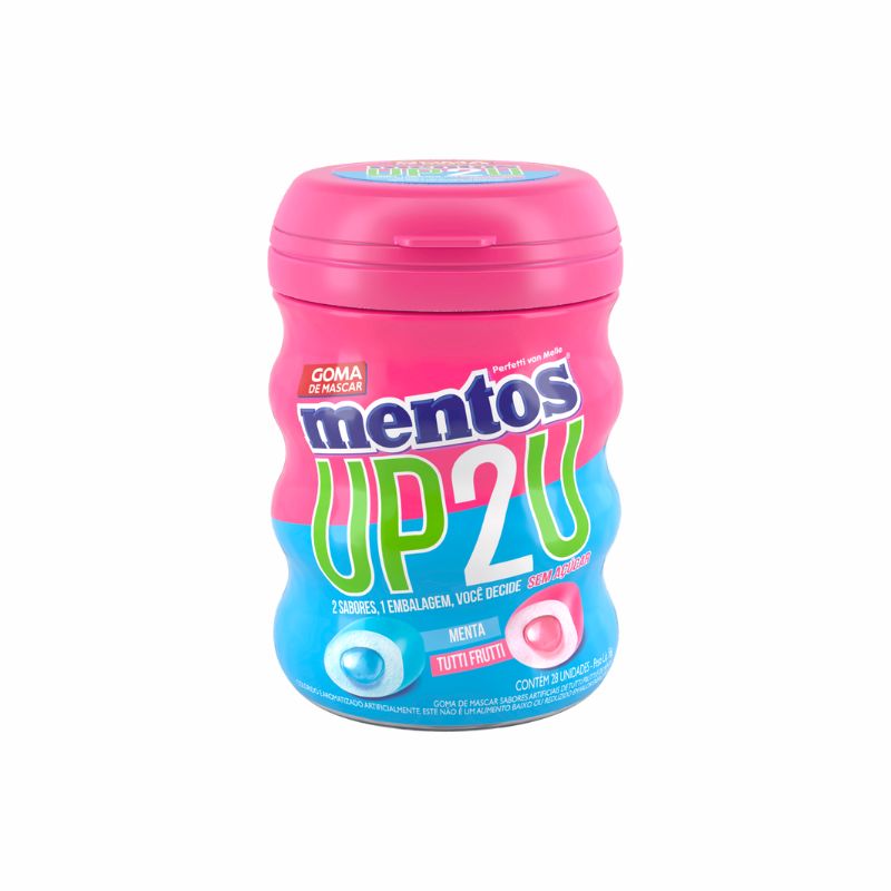 Goma de Mascar Tutti Frutti e Menta Zero Açúcar Mentos UP2U Pote 56g 28 Unidades