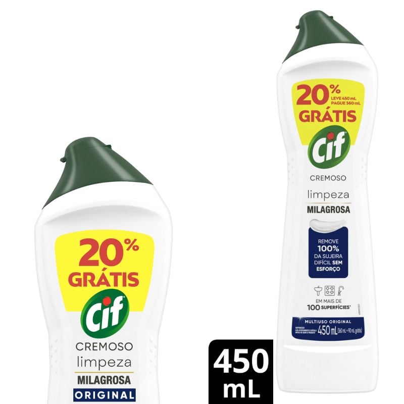 Saponáceo Cremoso Multiuso Original Cif Squeeze 450ml Grátis 20%