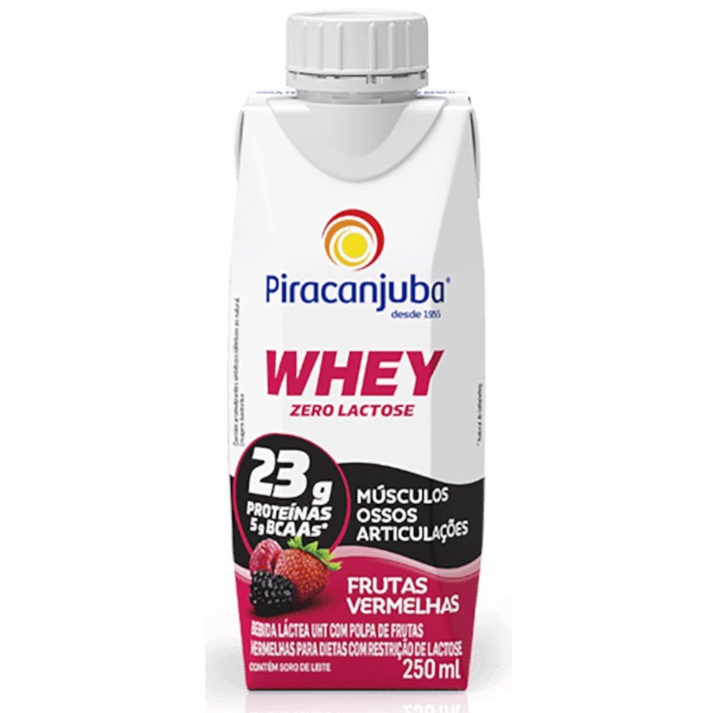 Bebida Láctea UHT Frutas Vermelhas Zero Lactose Piracanjuba Whey Caixa 250ml