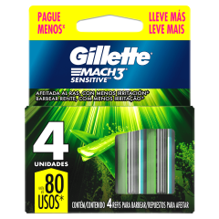 Carga de Aparelho para Barbear Gillette Mach3 Sensitive Leve 4 Pague 3 Unidades