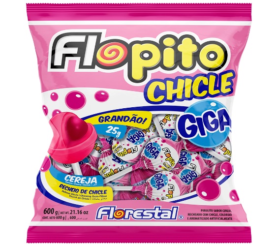 Pirulito Florestal Flopito Chicle Cereja 600g