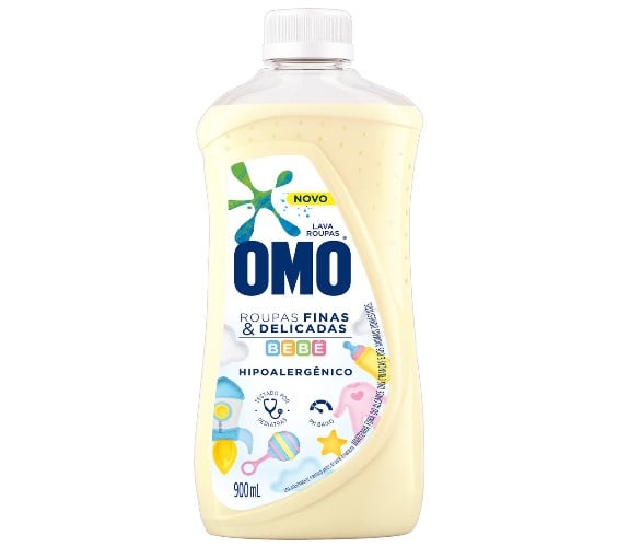 Lava-Roupas Líquido Roupas Finas e Delicadas Bebê Omo Frasco 900ml
