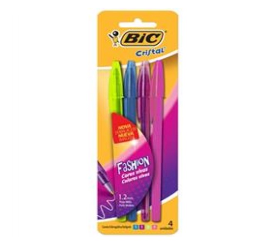 Caneta Esferográfica 1,2mm Ponta Média Fashion Bic Cristal 4 Unidades