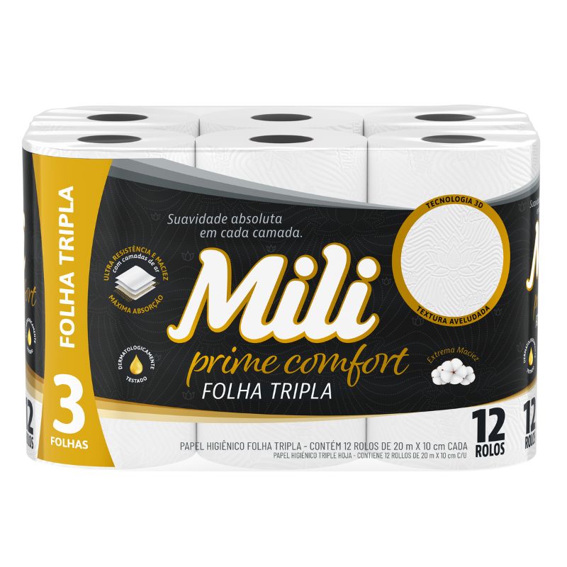 Papel Higiênico Mili folha tripla neutro 12 unidades