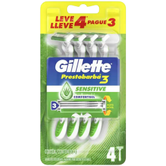 Aparelho Descartável para Barbear Gillette Prestobarba3 SenseCare Leve 4 Pague 3 Unidades