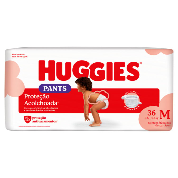 Fralda Descartável Bebê Pants Huggies Proteção Acolchoada M Pacote 36 Unidades