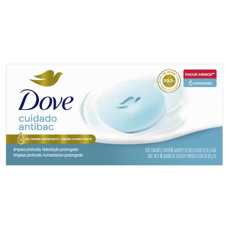 Pack de Sabonete Antibacteriano Dove Cuida & Protege Cartucho 6 Unidades 90g