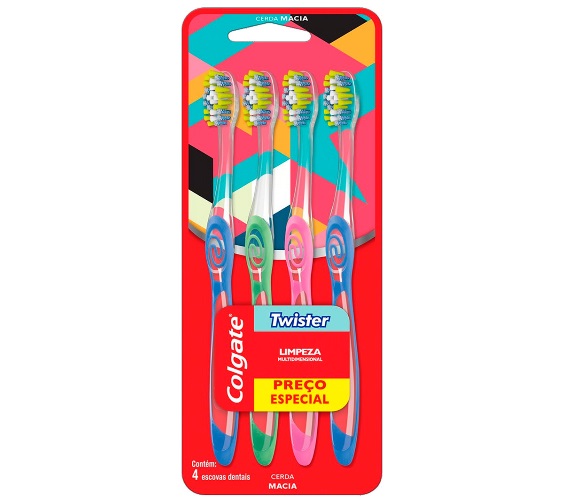 Pack Escova Dental Macia Twister Colgate 4 Unidades