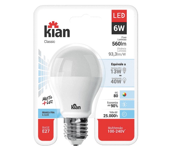 Lampada Kian Led Bivolt 6w Unidade