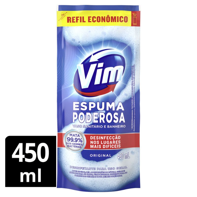 Desinfetante Uso Geral Original Vim Espuma Poderosa Sachê 450ml Refil Econômico