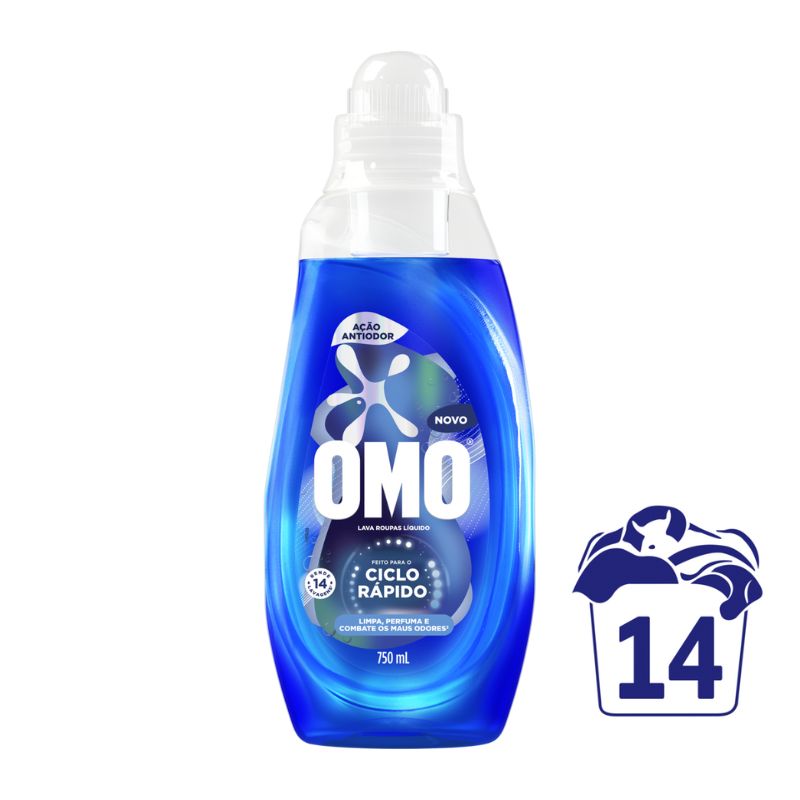 Lava-Roupas Líquido Omo Ciclo Rápido Ação Antiodor Frasco 750ml