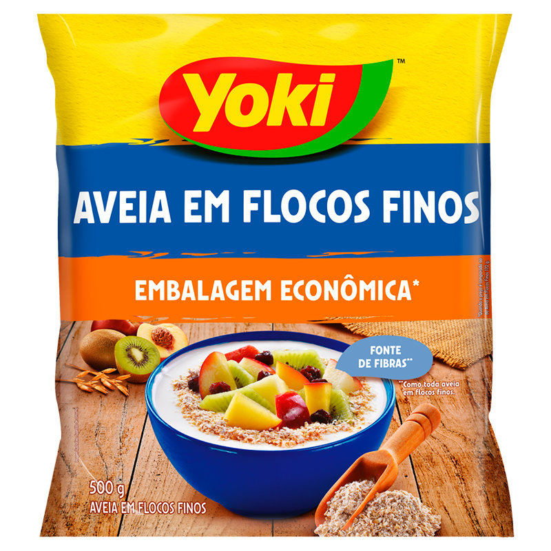 Aveia em Flocos Finos Yoki Pacote 500g Embalagem Econômica