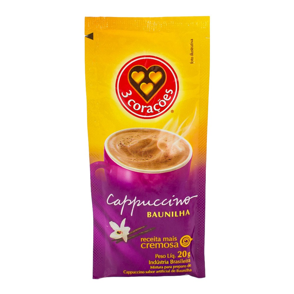 Cappuccino Solúvel Baunilha 3 Corações Sachê 20g