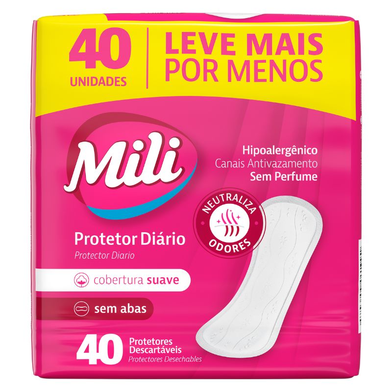 Absorvente MILI Protetor Diário Sem Abas com 40 Unidades.