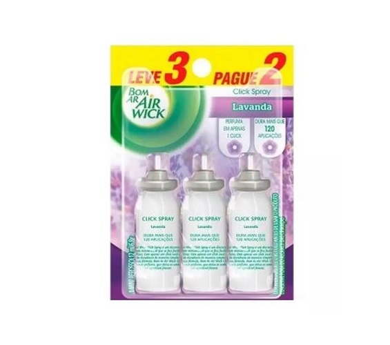 Neutralizador de Odores Campos de Lavanda Click Spray Bom Ar Blister 12ml Cada Refil Leve 3 Pague 2 Unidades