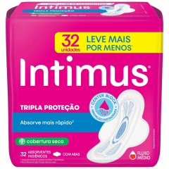 Absorvente com Abas Seca Intimus Tripla Proteção Pacote 32 Unidades Leve Mais Pague Menos
