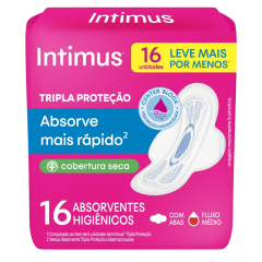 Absorvente com Abas Seca Intimus Tripla Proteção Pacote Leve 16 Pague 14 Unidades