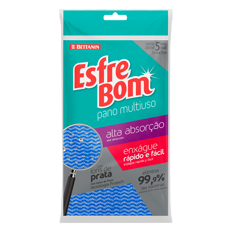 Pano Multiuso Azul Esfrebom Alta Absorção 33cm x 55cm 5 Unidades