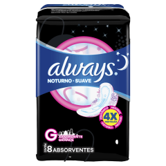 Absorvente com Abas Suave Always Noites Tranquilas Pacote Leve 8 Pague 7 Unidades