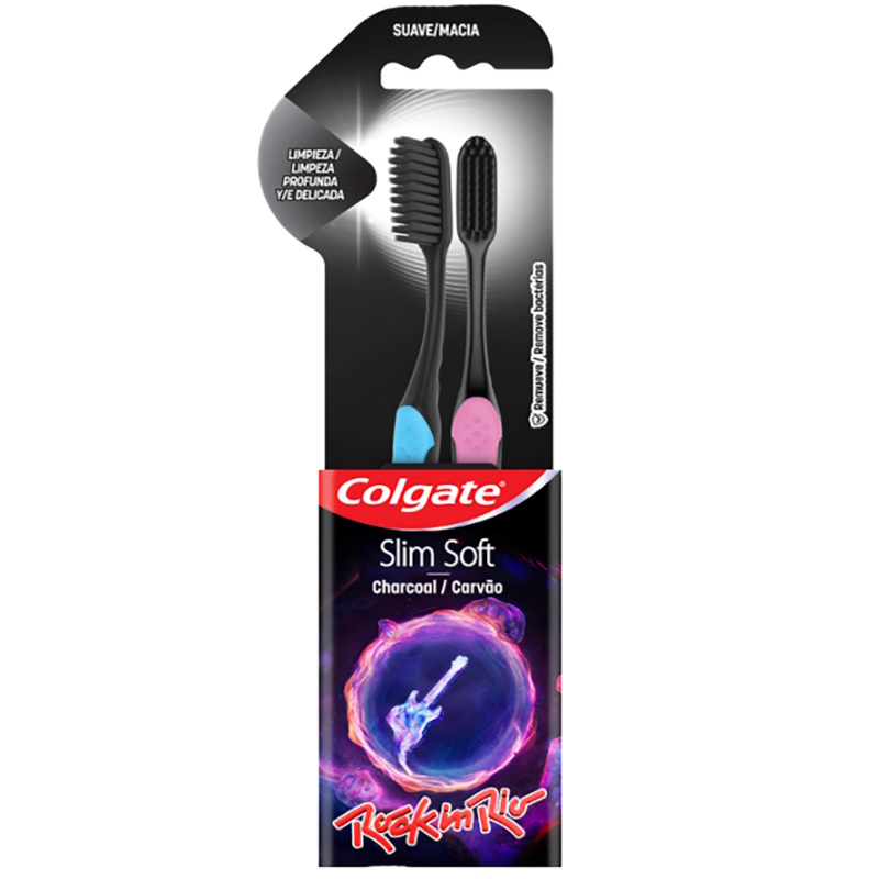 Escova Dental Colgate Slim Soft Black Rock in Rio 2 Unidade