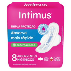Absorvente com Abas Seca Intimus Tripla Proteção Pacote 8 Unidades