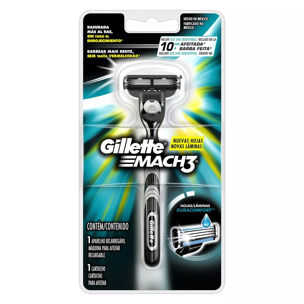 Aparelho Recarregável e Carga para Barbear Gillette Mach3
