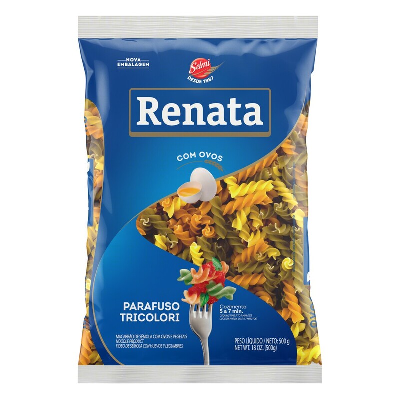 Macarrão de Sêmola com Ovos Tricolor com Vegetais Parafuso Renata Pacote 500g