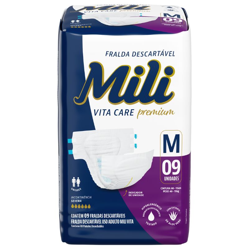 Fralda Descartável MILI Vita Uso Adulto M 9 unidades