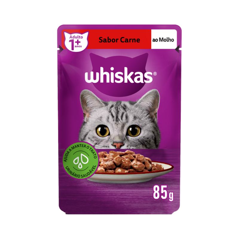 Ração Whiskas Sabor Carne ao Molho 85g