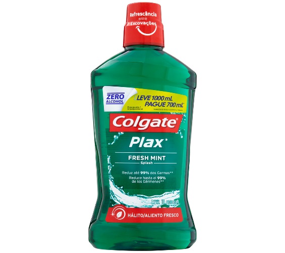 Enxaguante Bucal Anticárie Zero Álcool Fresh Mint Colgate Plax Frasco Leve 1000ml Pague 700ml